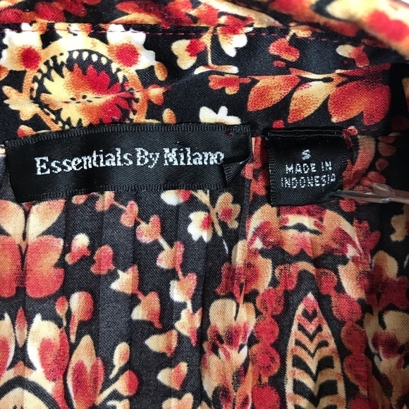 ESSENTIALS By MILANO Pleated S 3/4 Bell Sleeve Rust Cream Black Print Blouse - Picture 10 of 13